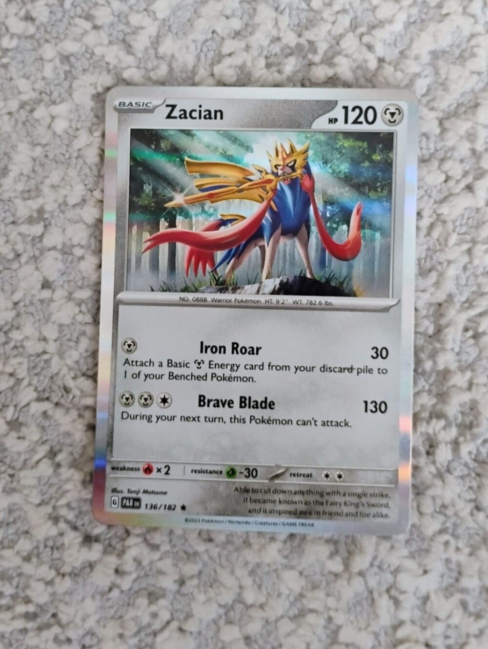POKEMON TCG Card Zacian Holofoil Paradox Rift Rare 136/182 PZ
